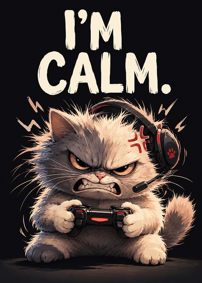 Furious Gamer Cat I'm Calm Funny Art