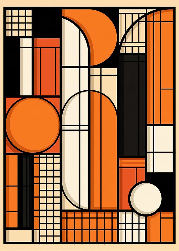 Geometric Abstract Orange and Black Composition