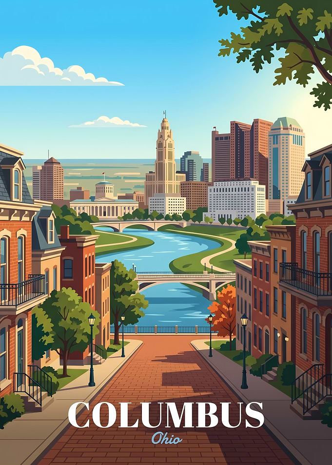 Columbus Ohio Cityscape Travel Poster