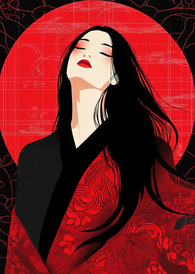 Elegant Woman in Traditional Red Kimono