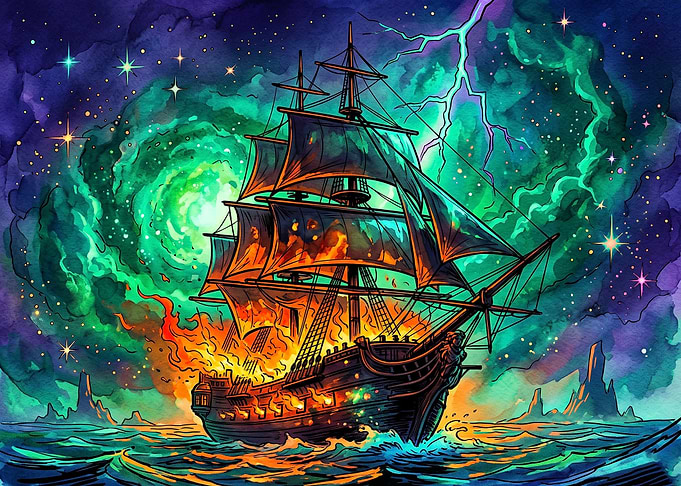 Burning Galleon in Cosmic Storm