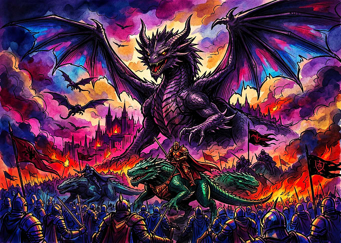 Epic Fantasy Dragon Battle Scene