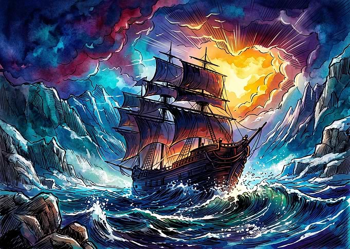 Sailing Ship in Stormy Seas