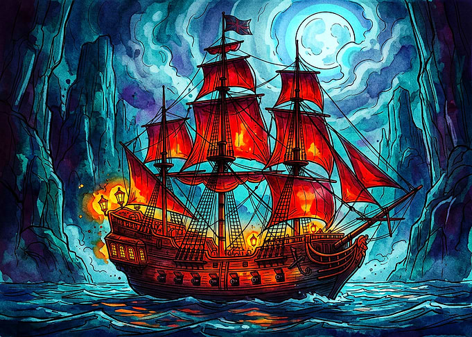 Ghost Ship with Red Sails