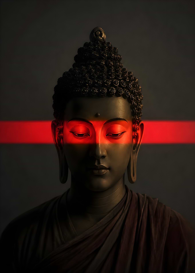 Buddha Statue with Red Light Beam