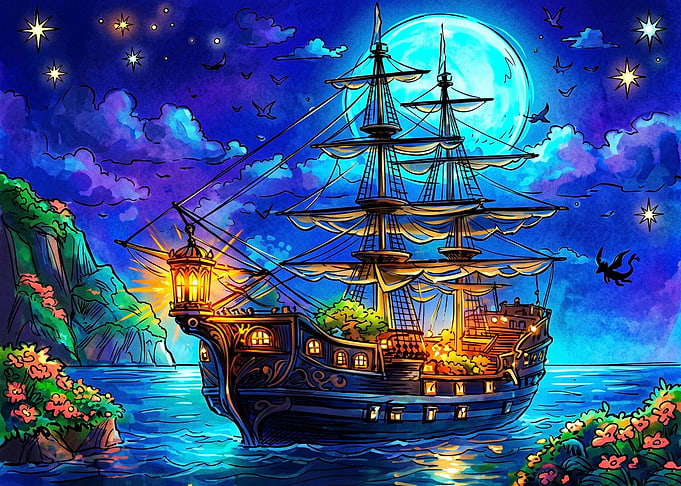 Magical Ship Sailing Under Moonlight