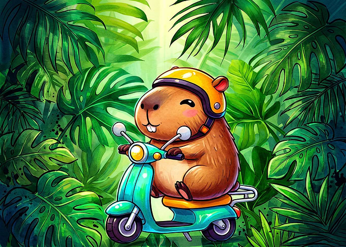 Cute Capybara Riding a Scooter
