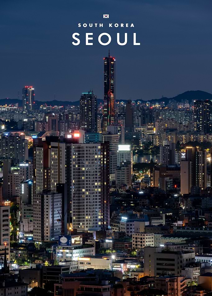 Seoul South Korea Night Skyline Poster