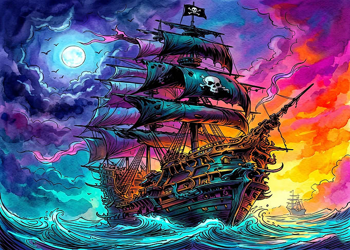 Vibrant Pirate Ship at Sea