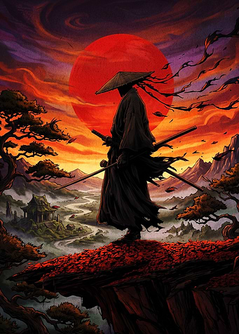 Lone Samurai at Sunset