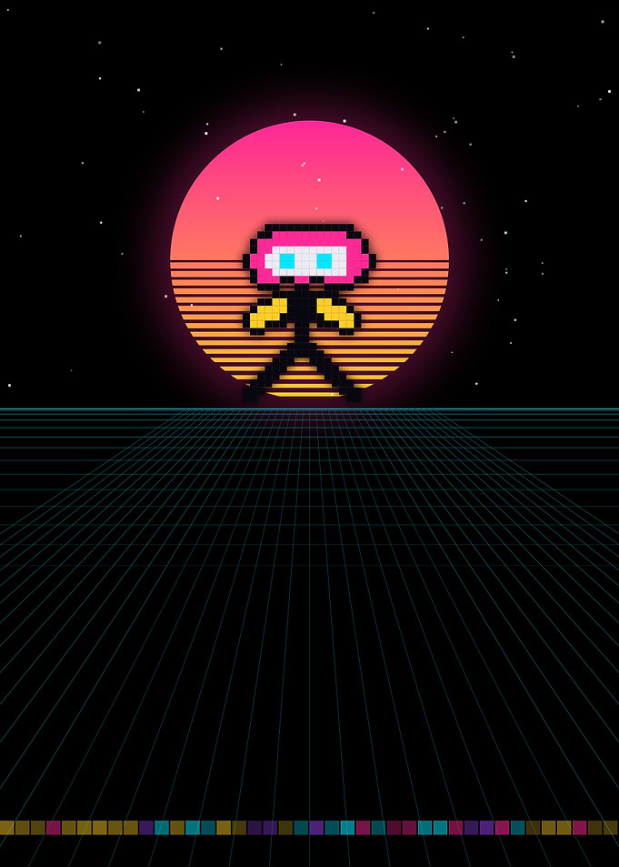 Retro Synthwave Pixel Art Character