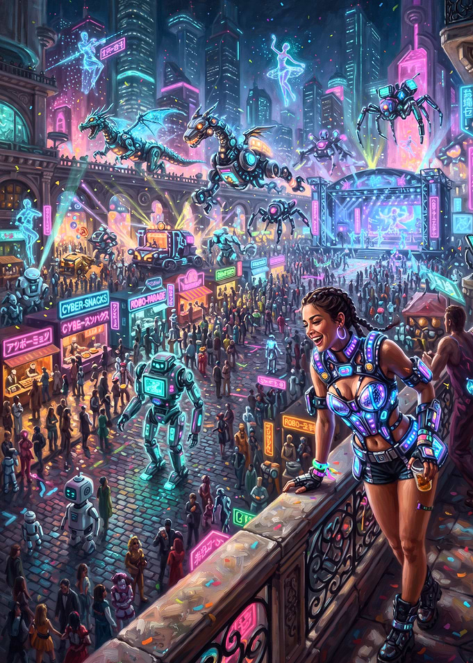 Cyberpunk City Festival Night Scene