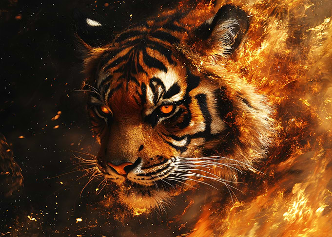 Fiery Tiger Head Portrait