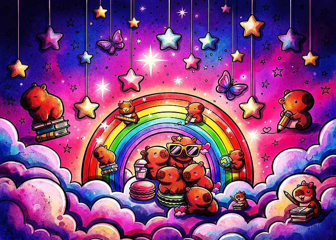 Cute Capybaras on a Rainbow