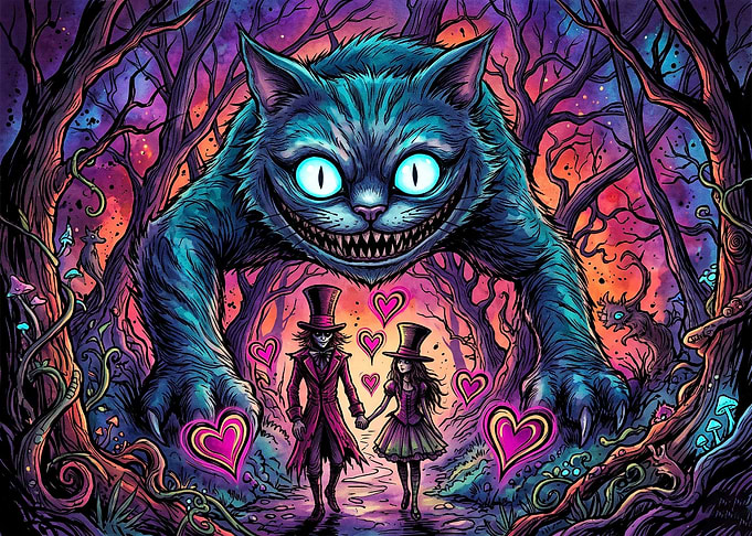 Alice and Hatter in Wonderland