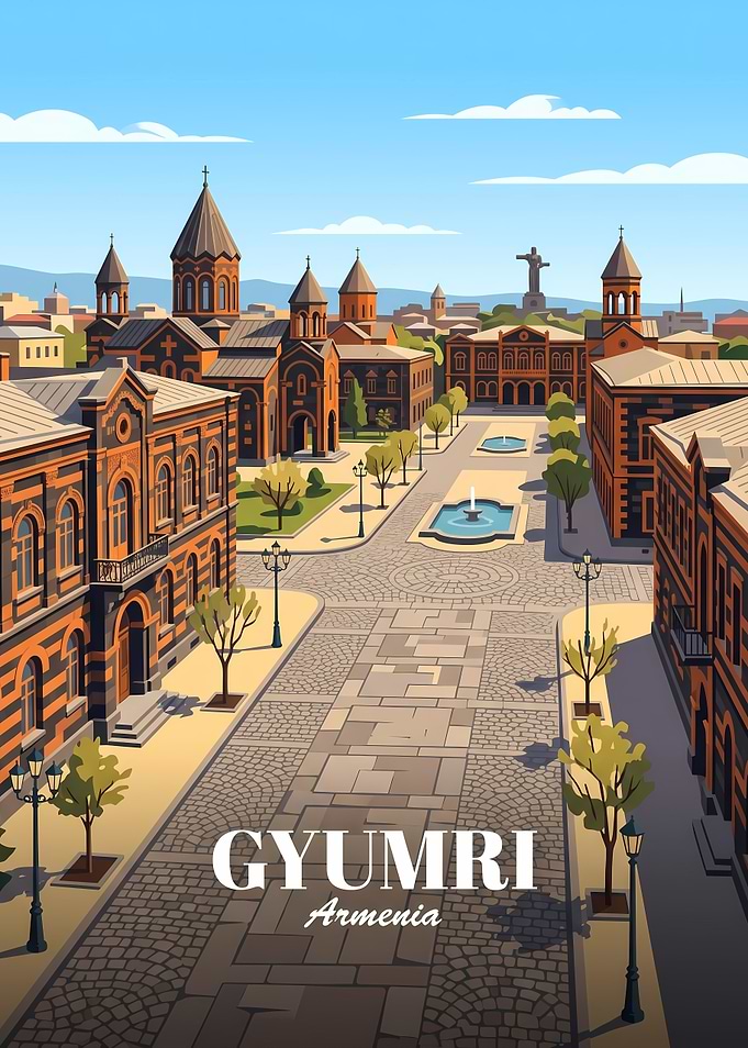 Gyumri Armenia Cityscape Travel Poster