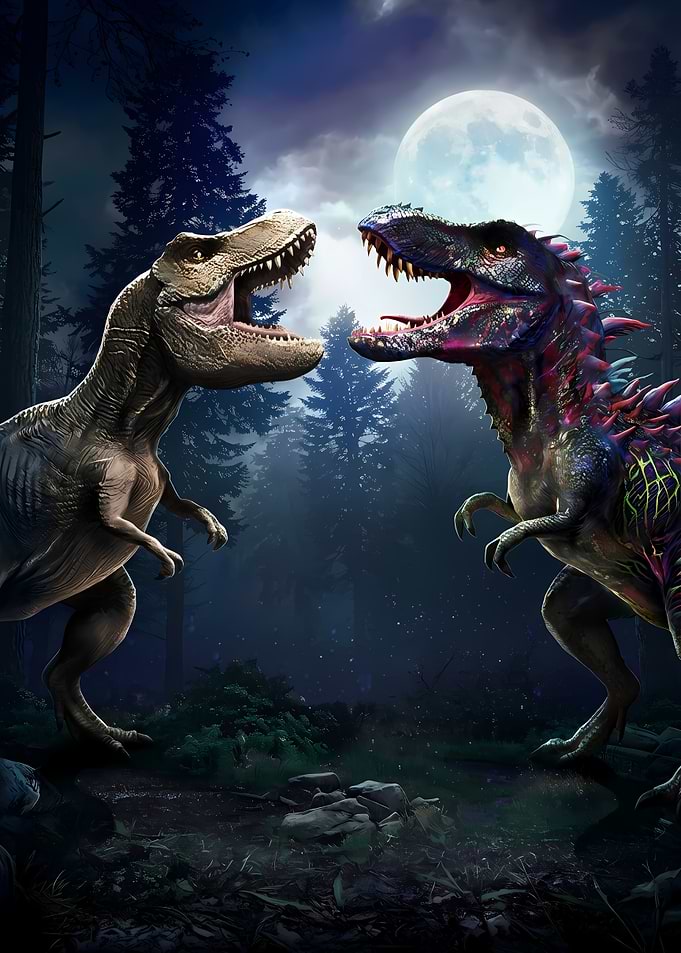 T-Rex Confrontation Under Full Moon