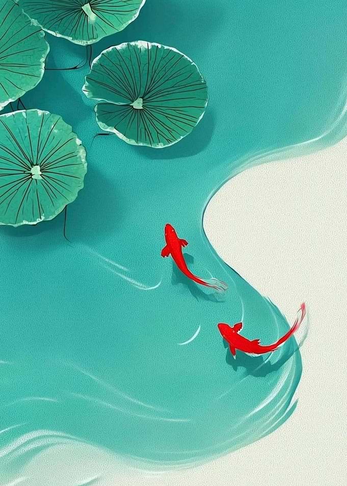 Minimalist Koi Fish and Lotus Leaves