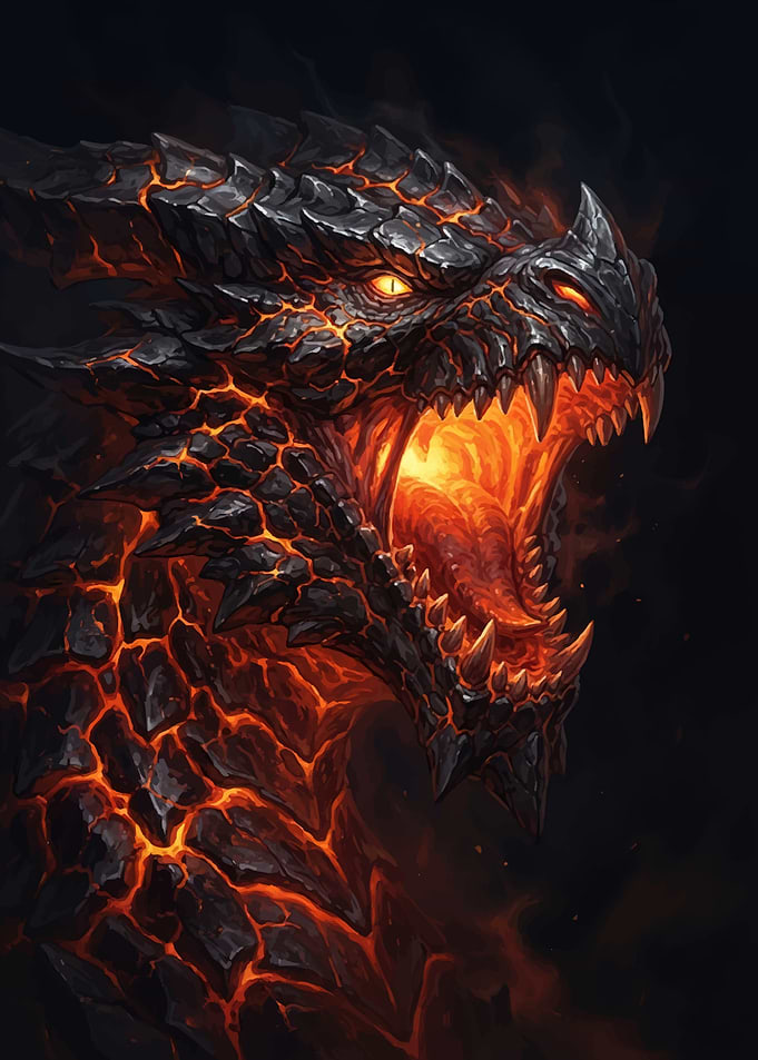 Fierce Molten Lava Dragon Portrait