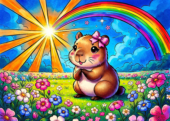 Cute Capybara in a Flower Meadow