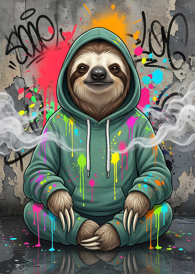 Cool Sloth in Graffiti Hoodie