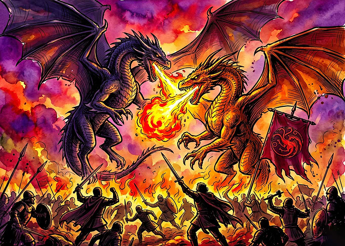Epic Dragon Battle Fantasy Illustration