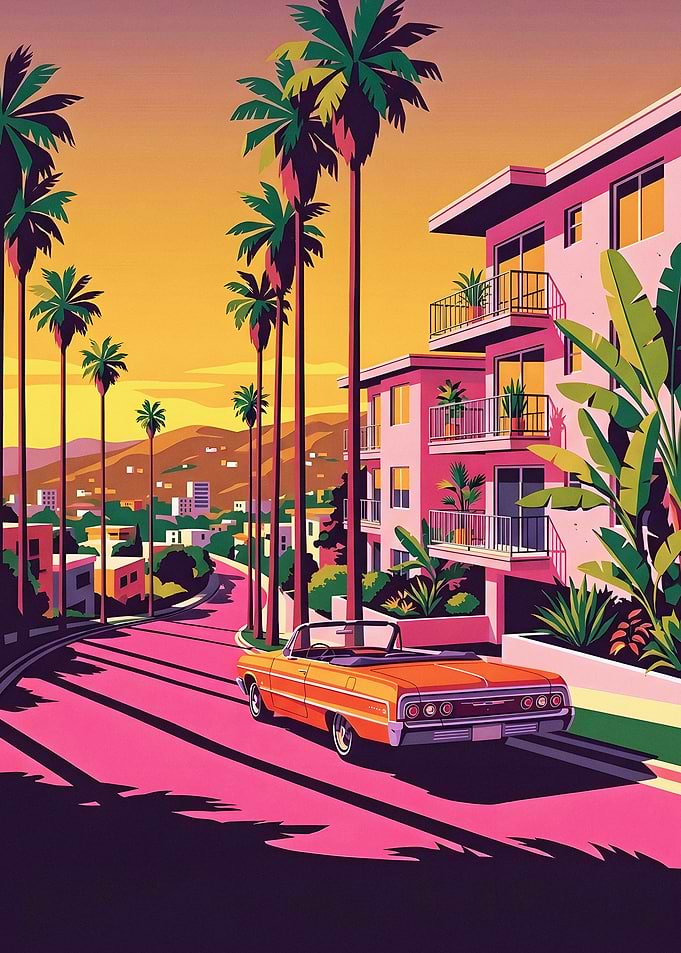 Retro Sunset Drive in California