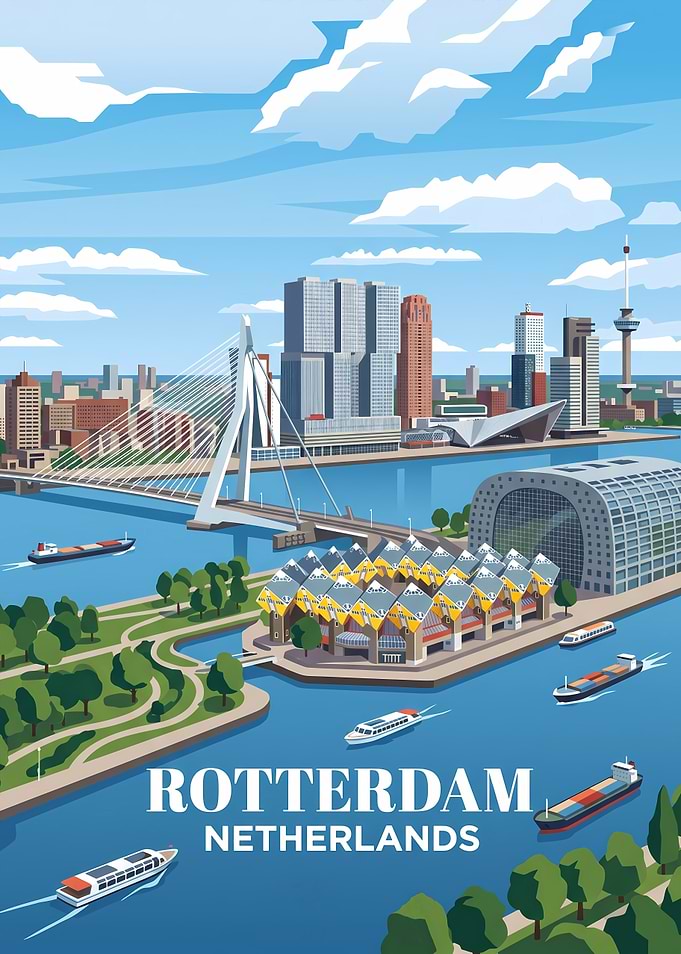 Rotterdam Netherlands Travel Poster