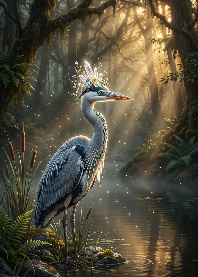 Magical Heron in Enchanted Forest