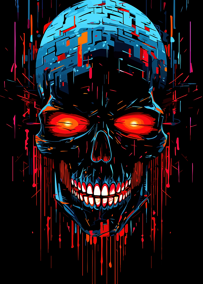 Cybernetic Glowing Skull Digital Art