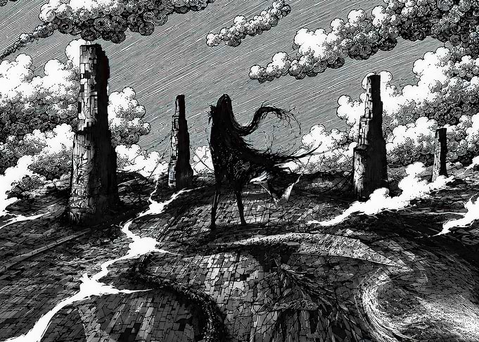 Dark Fantasy Landscape with Silhouette Figure
