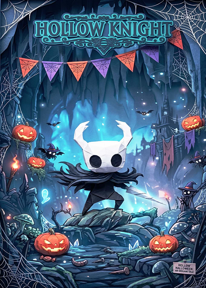 Hollow Knight Halloween Origami Poster