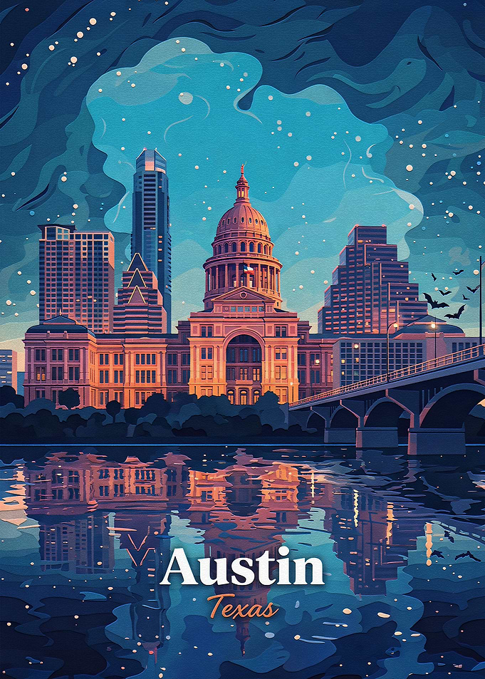 Austin Texas Skyline Night Poster