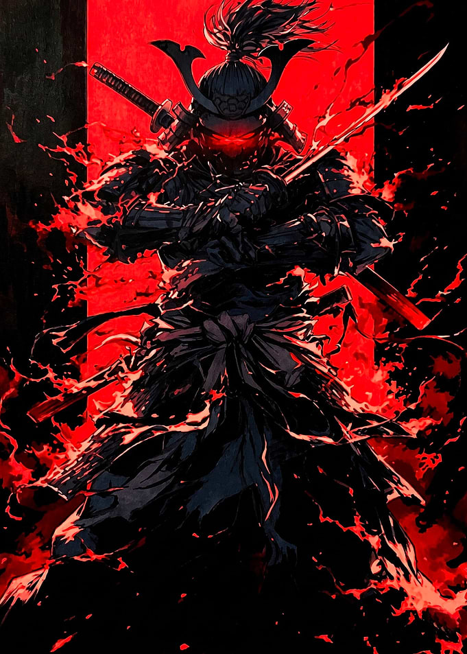 Fiery Samurai Warrior in Red