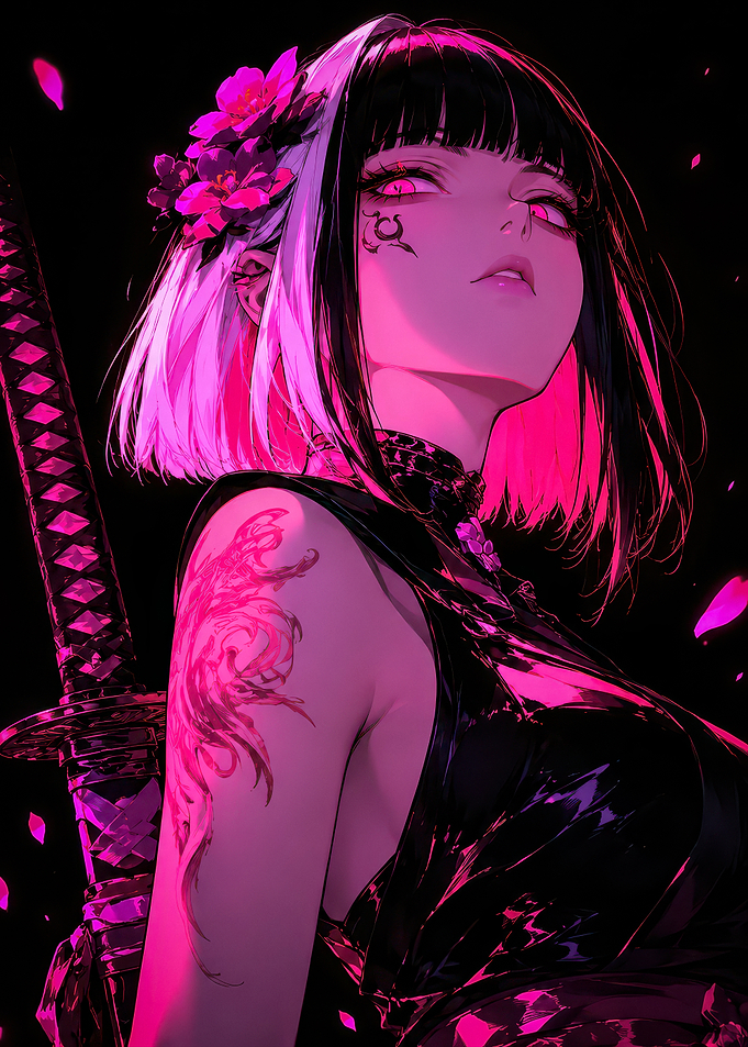 Neon Samurai Girl with Katana