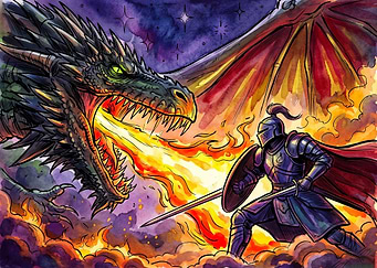 Knight Battling a Fire-Breathing Dragon