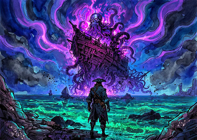 Pirate Facing Eldritch Kraken Horror