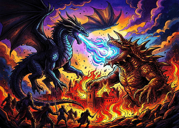 Epic Dragon Versus Monster Battle