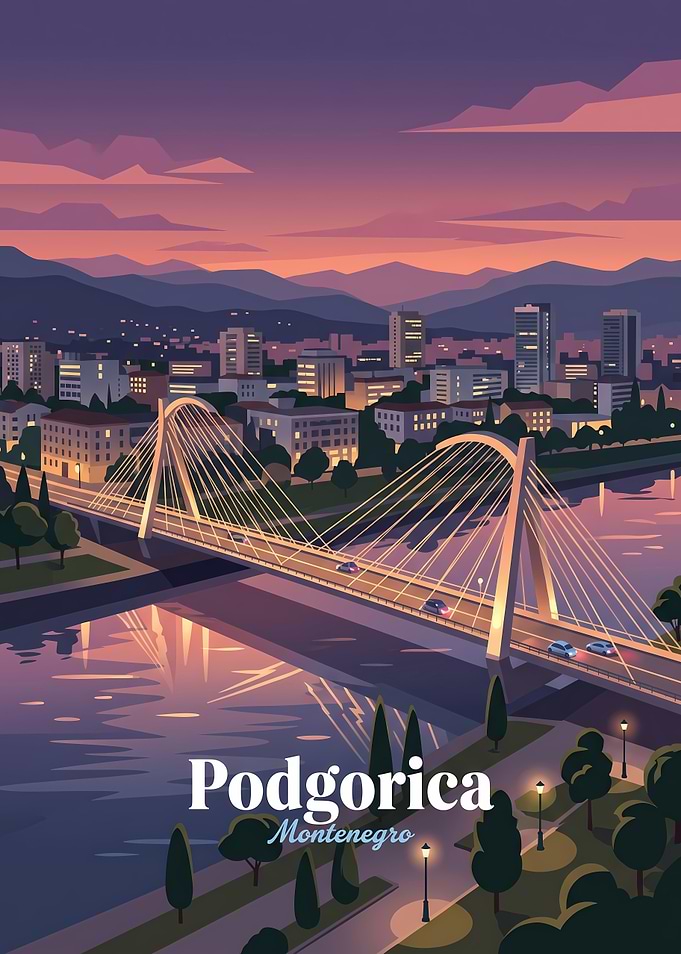 Podgorica Millennium Bridge Sunset Poster