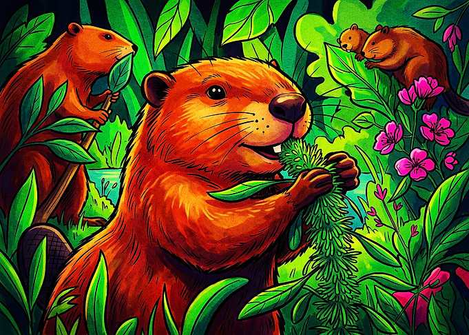 Beavers in a Lush Forest