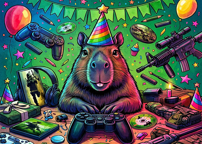 Capybara Gamer Birthday Celebration