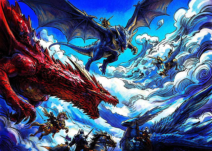 Epic Fantasy Dragon Aerial Battle
