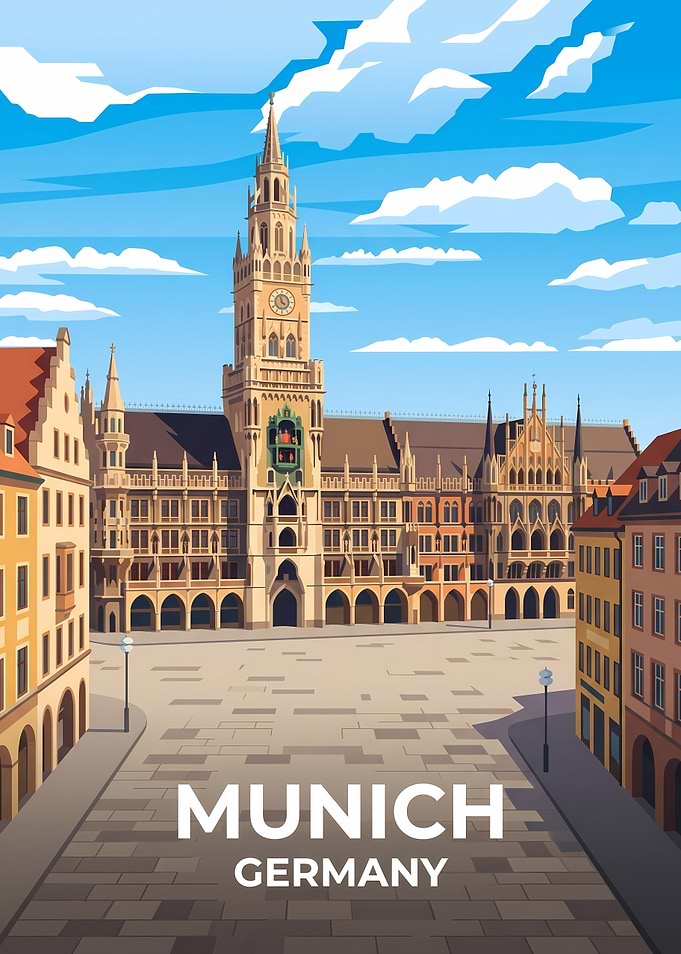 Munich New Town Hall Travel Poster