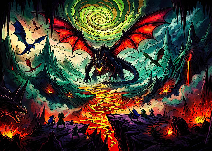 Epic Dragon Battle in Volcanic Realm