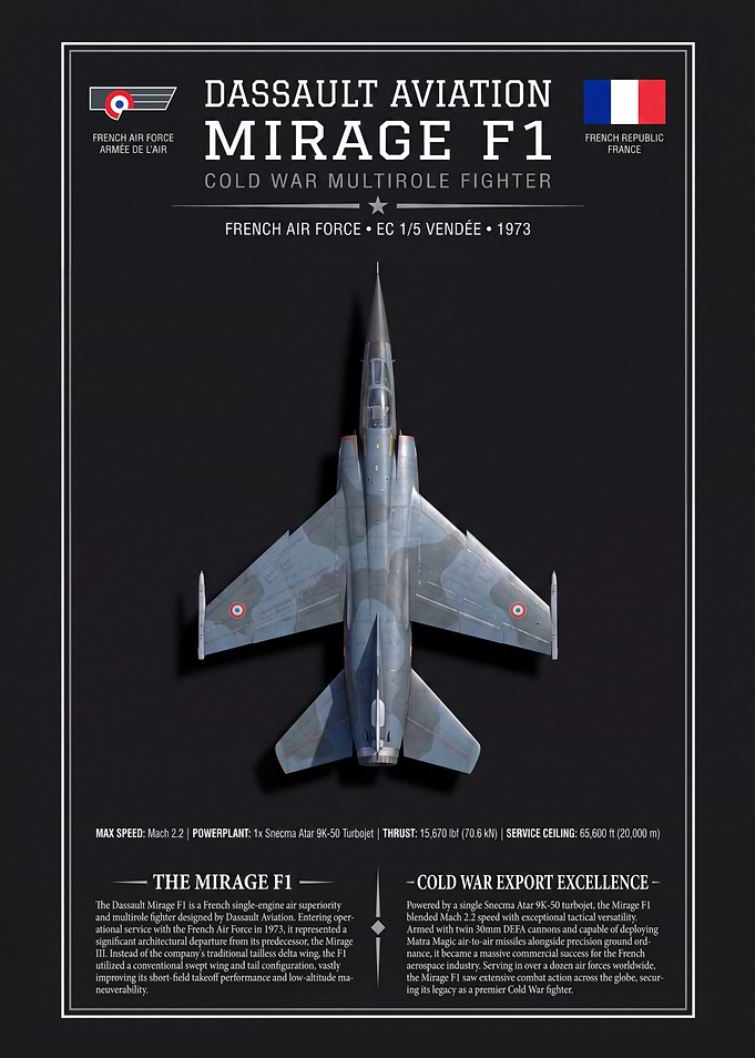 Dassault Aviation Mirage F1 Technical Poster
