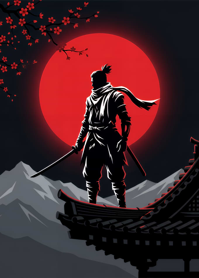 Ninja Silhouette on Temple Roof