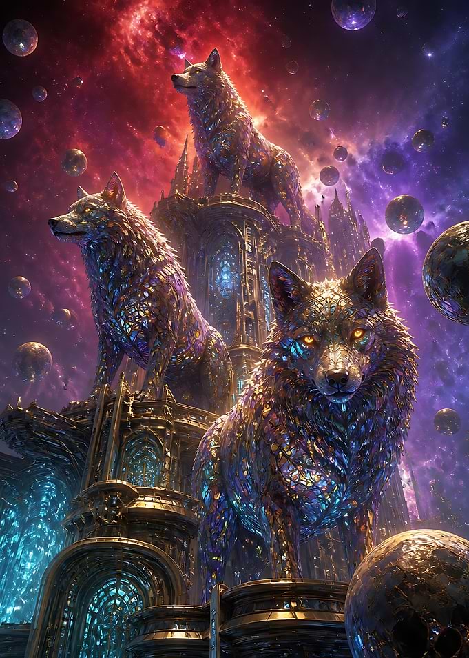 Cosmic Wolves on Celestial Throne