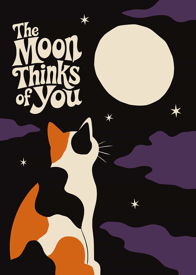 Calico Cat Looking at the Moon