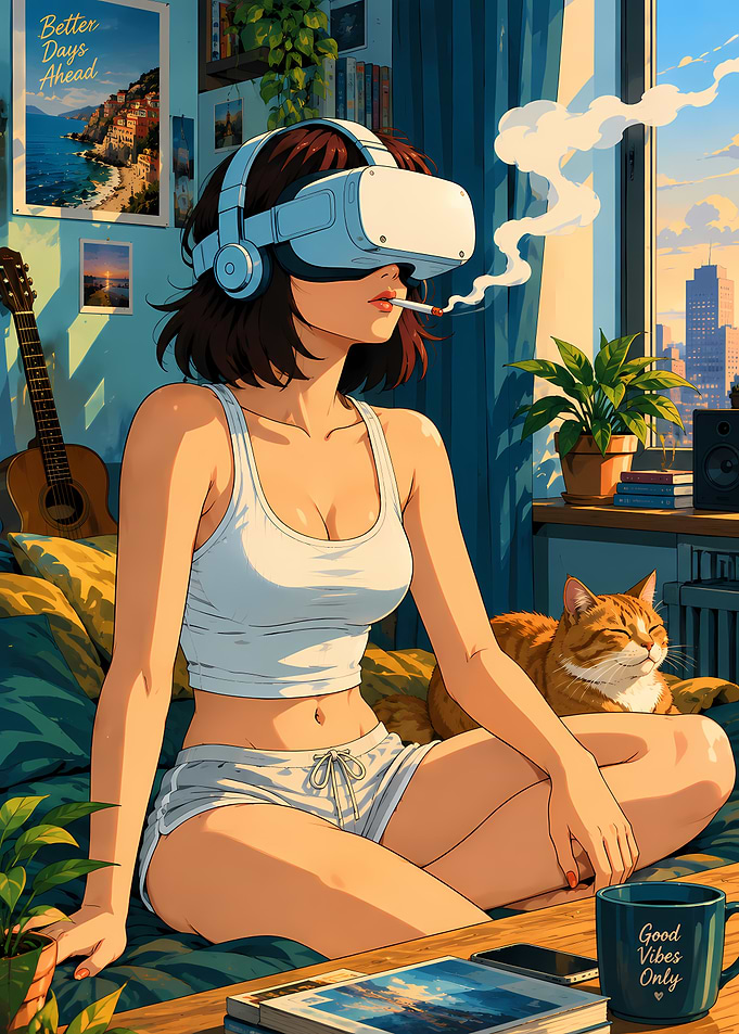 Girl Relaxing with VR Headset