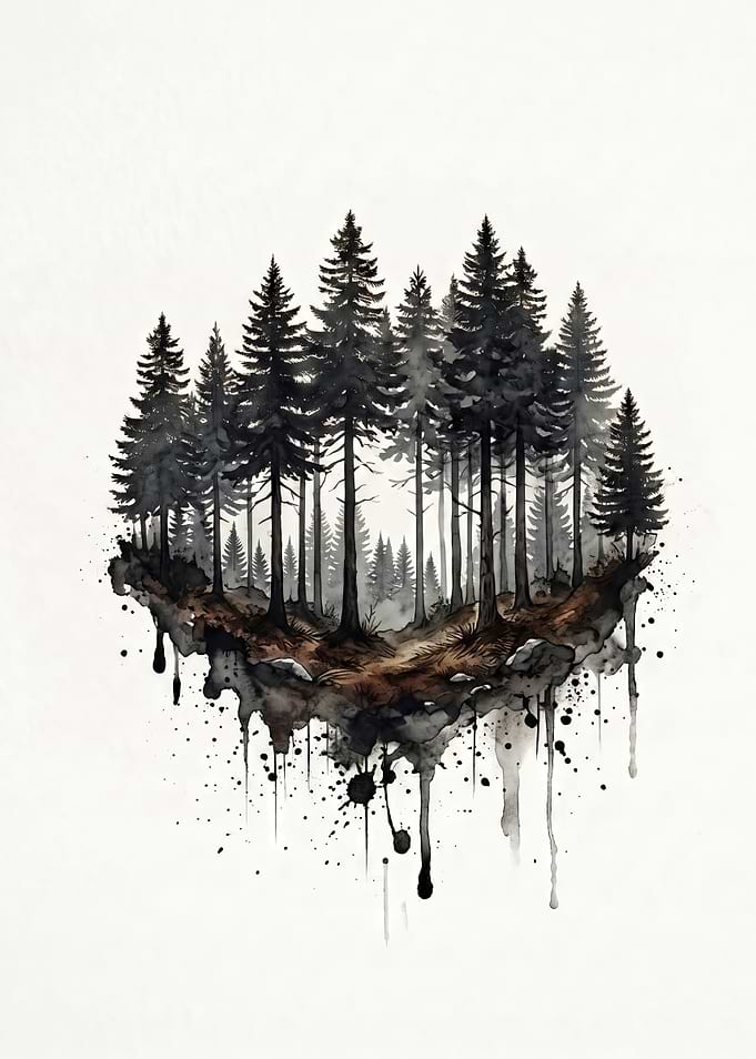 Floating Forest Watercolor Illustration